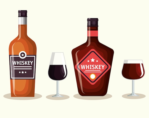 beste whiskyflessen en ontwerp van de koppen het vectorillustratie