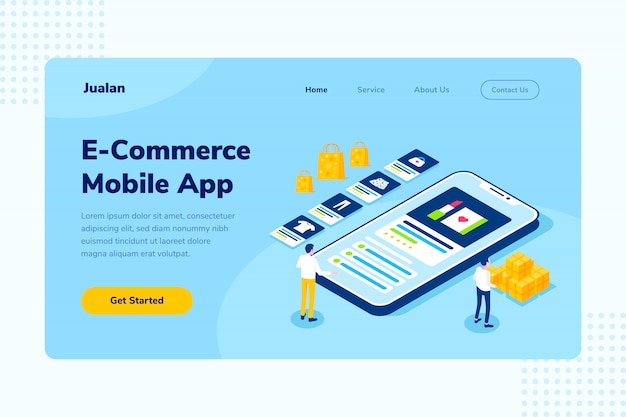 Bestemmingspagina E-commerce mobiele app Online winkelen isometrische illustratie