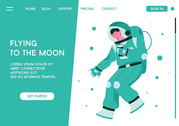 Bestemmingspagina met astronaut, flying to the moon-concept