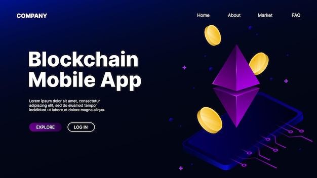 Bestemmingspagina van de website van blockchain-advertenties voor mobiele apps