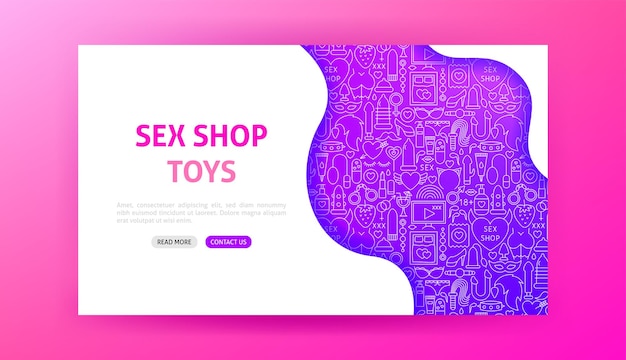 Bestemmingspagina voor sekswinkels. vectorillustratie van volwassen speelgoed webbanner.
