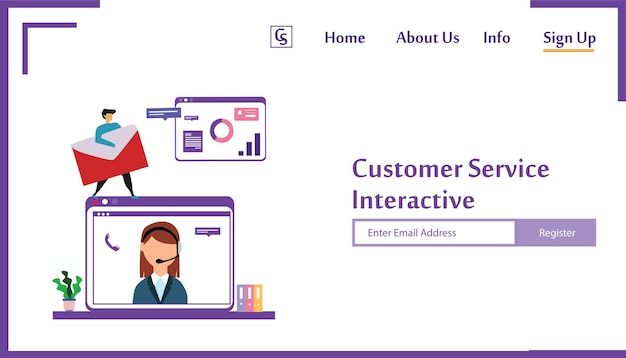 Bestemmingspagina Website Klantenservice Interactief, Callcenter voor online winkelen en Business Concept Vector Template Design Illustration