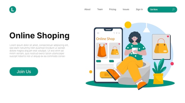 Bestemmingspaginasjabloon van online winkelen Online winkel met mobiel