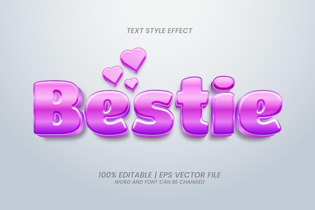 Vector bestie 3d-stijl romantisch roze bewerkbaar teksteffect