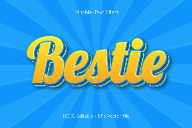 Bestie Editable Text Effect 3 D Emboss Cartoon Style Design