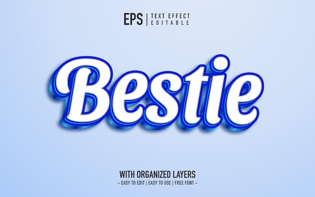 Bestie text effect in blue 3d