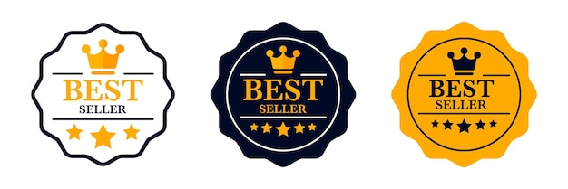 Vector bestseller badge beste keuze best award merk premium laurier met kroon en sterren top product pictogram logo ontwerpsjabloon vector illustratie