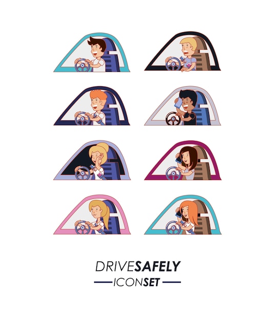 bestuurder veilig campagne ingesteld iconen vector illustratie ontwerp