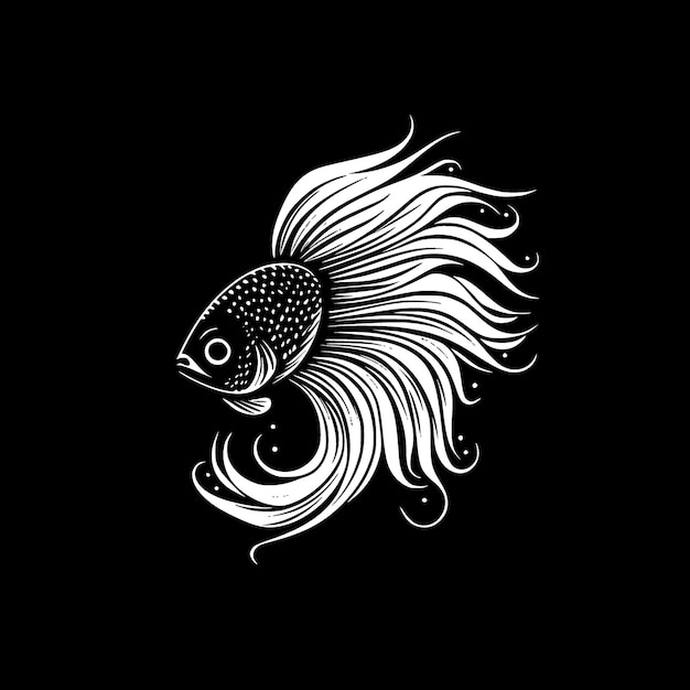 Beta Fish Black and White Isolated Icon Vector illustration