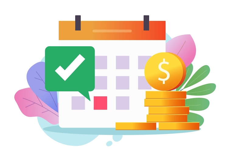 Vector betaal belastingschema datum in kalender of factuurbetaling terugkerende agenda en salaris accountant geldplan