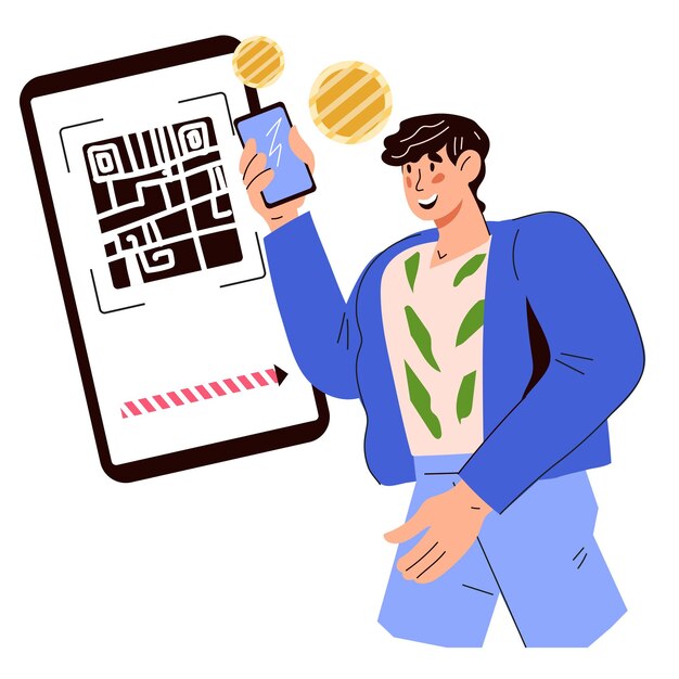 Betaal met QR-code of maak geld over via smartphone app platte vector geïsoleerd