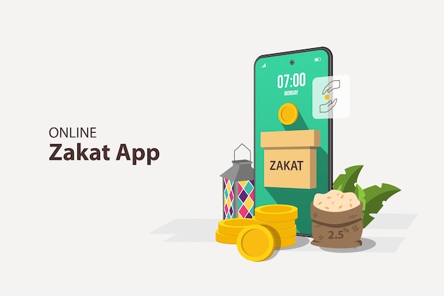 Betaal Zakat of Plat ontwerp van doneren of online Zakat-applicatie voor Ramadan-concept