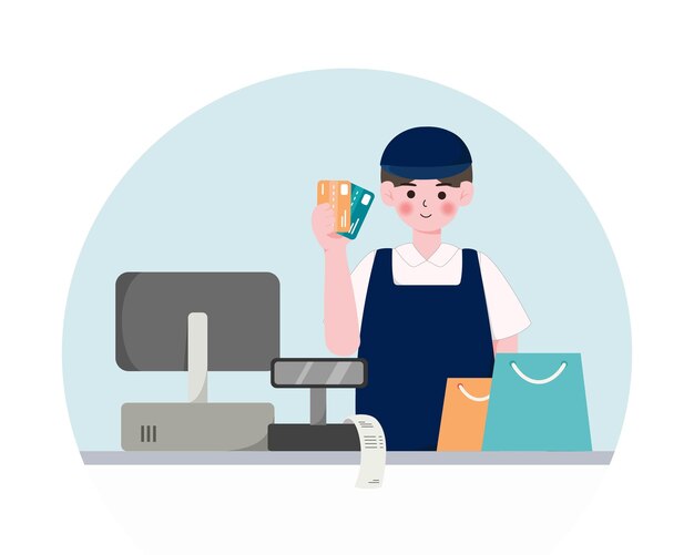 betalen met creditcard en POS-terminal in de winkel Cashless contactloze betaling NFC-bankensysteem Draadloze transactie vector illustratie