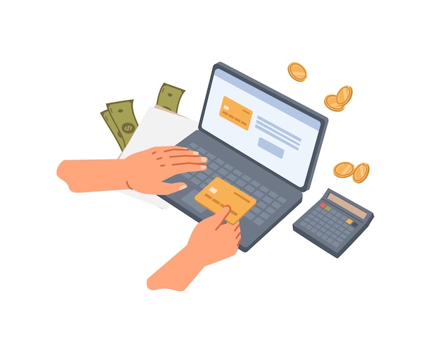 Betalen op internet met bankkaart online vector