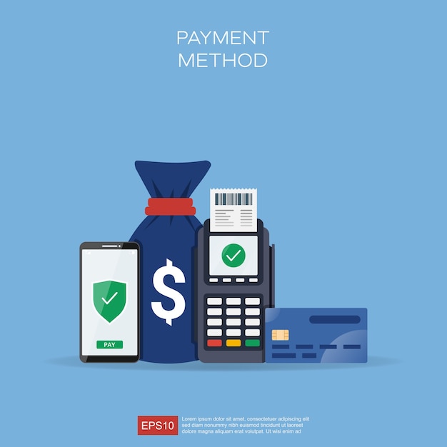 Betalingsmethoden concept met verschillende manieren in transacties illustratie.