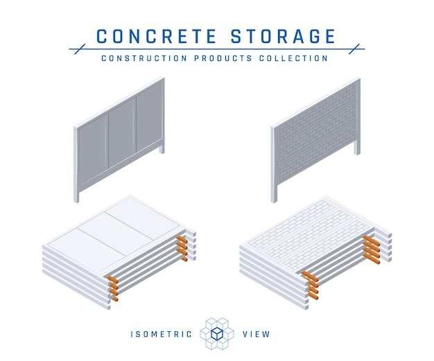 Vector betonnen hek opslag, isometrische pictogrammen.