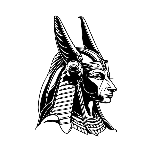 Betoverende en opvallende handgetekende lijntekeningen illustratie van het hoofd van Anubis met oude Egyptenaren