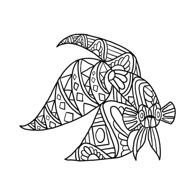 Betta fish animal head zen doodle coloring page