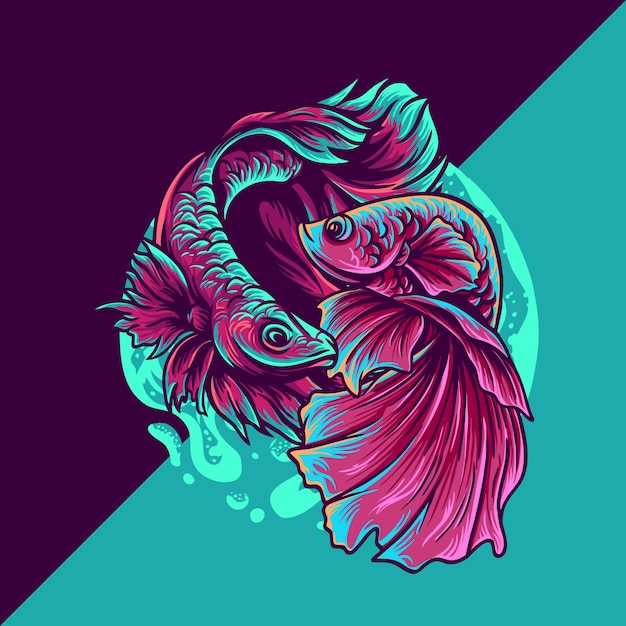 Vector betta fish esport mascot logo illustration