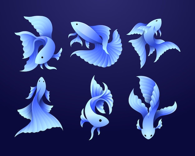 Vettore betta fish gradient modern flat illustration set collection