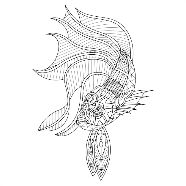 Betta fish mandala zentangle линейный стиль