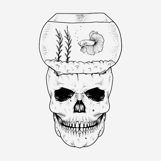 betta fish and skull illustration