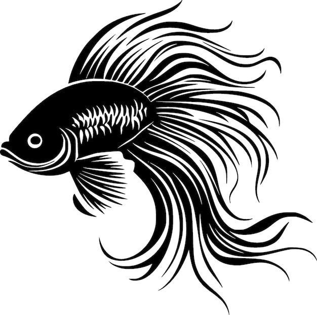 Betta Fish zwarte en witte vectorillustratie