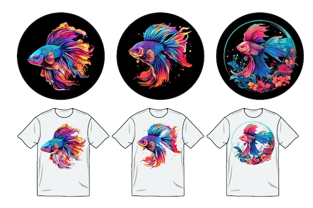 betta gouden vis waterverf neon vector illustratie in t-shirt ontwerp