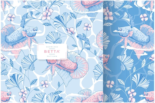 Betta vis en bloemmotief sjabloon
