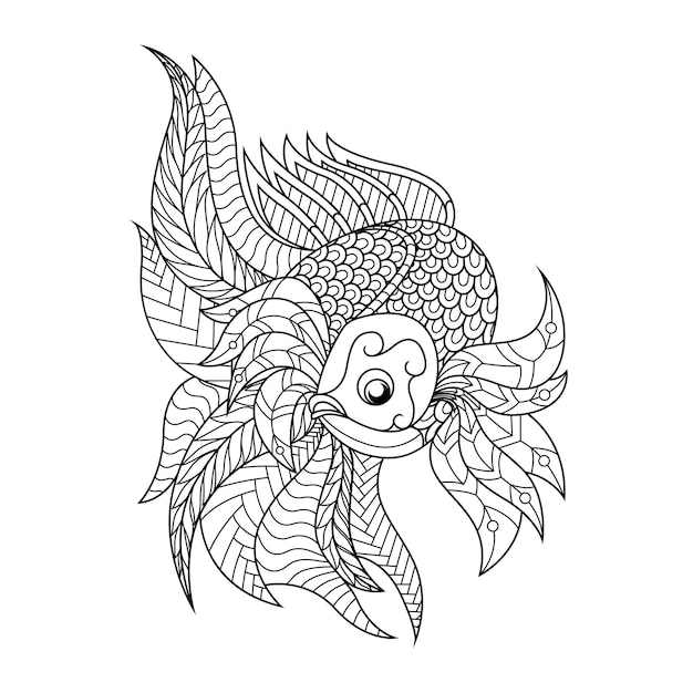 Vector bettafish mandala ornament in lineal style coloring book