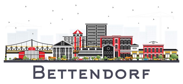 Bettendorf Iowa Skyline met kleur gebouwen geïsoleerd op een witte achtergrond. Illustratie. Zakelijke reizen en toerisme illustratie met moderne architectuur.