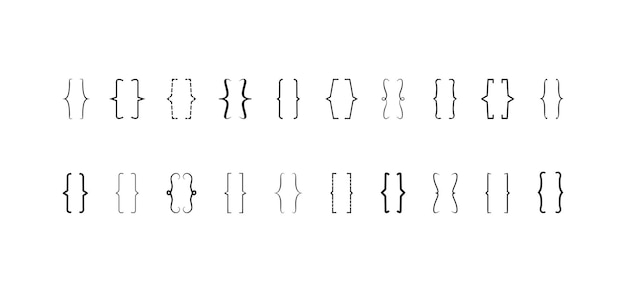 Beugel lijn vector pictogram haakjes verschillende vorm zwarte accolade karakter doodle set