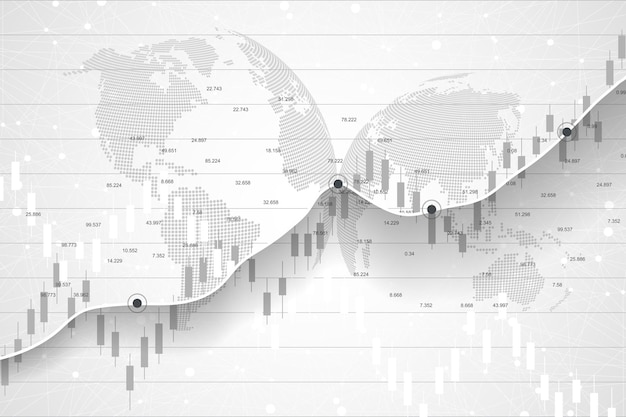 Beurs en beurs. candle stick graph-grafiek van de handel in beursinvesteringen. beursgegevens. bullish punt, trend van grafiek. vector illustratie.