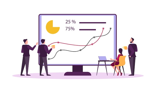 Beurs web banner concept. idee van financiële investeringen en financiële groei. handel en economie, zakenman die gegevensgrafiek analyseren. illustratie