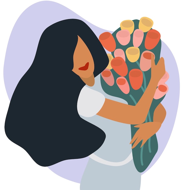 Beuty woman with flowers in vector illustration