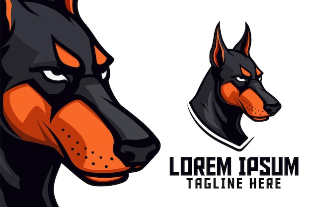 Beveiligingshond sjabloon Dobermann mascotte hoofd logo getraind gevaarlijke hond pictogram voor sport en esport