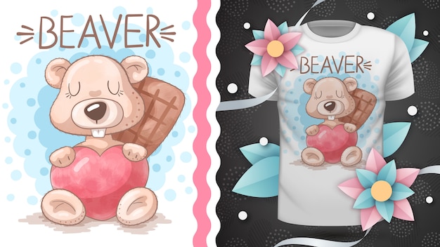 Bever met hart - idee voor print t-shirt