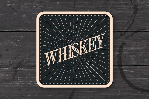 Beverage coaster glass with inscription whiskey