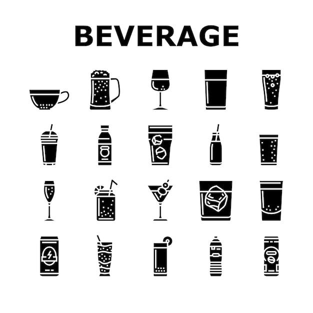 Vector beverage drink juice fresh water icons set vector