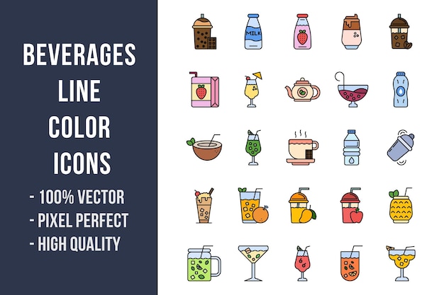 Beverages Line Color Icons