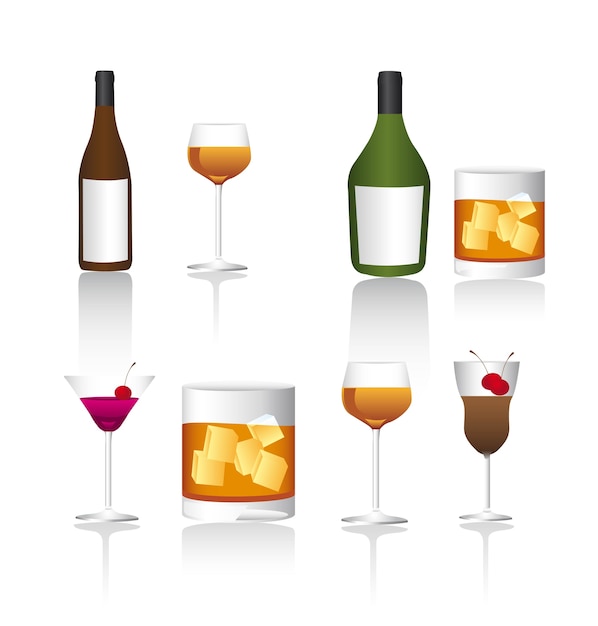 beverages with shadow over white background vector