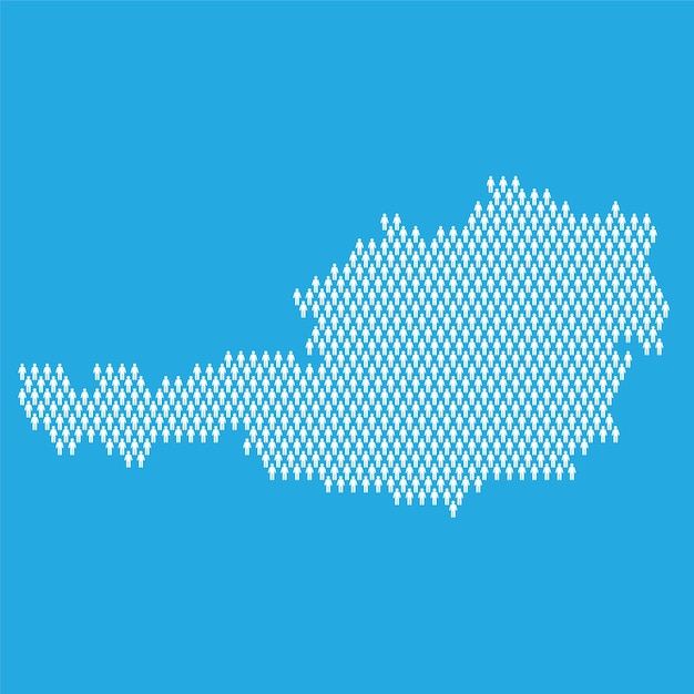 Bevolkingsstatistiekenkaart van Oostenrijk gemaakt van mensen met stokcijfers