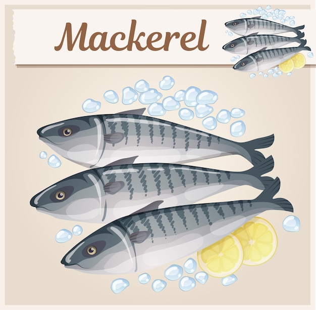 Bevroren makreel pictogram Cartoon voedsel vectorillustratie