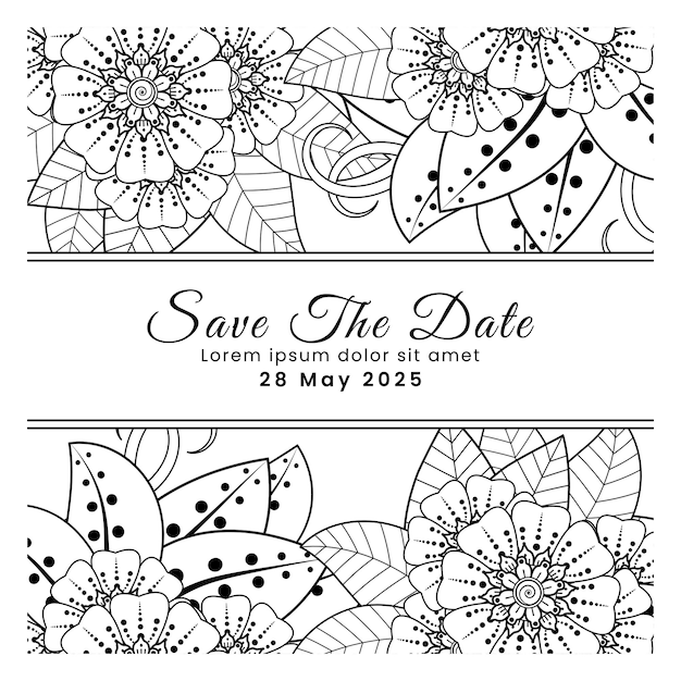 Bewaar de datum met mehndi-bloemdecoratie in etnisch oosters doodle-ornament