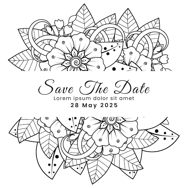 Bewaar de datum met mehndi-bloemdecoratie in etnisch oosters doodle-ornament