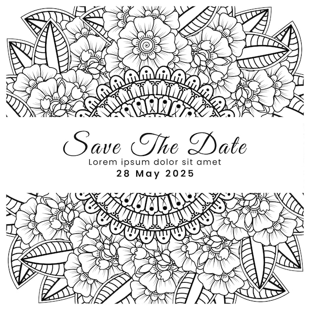 Bewaar de datum met mehndi-bloemdecoratie in etnisch oosters doodle-ornament