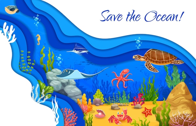 Bewaar de oceaan papier gesneden poster met dieren