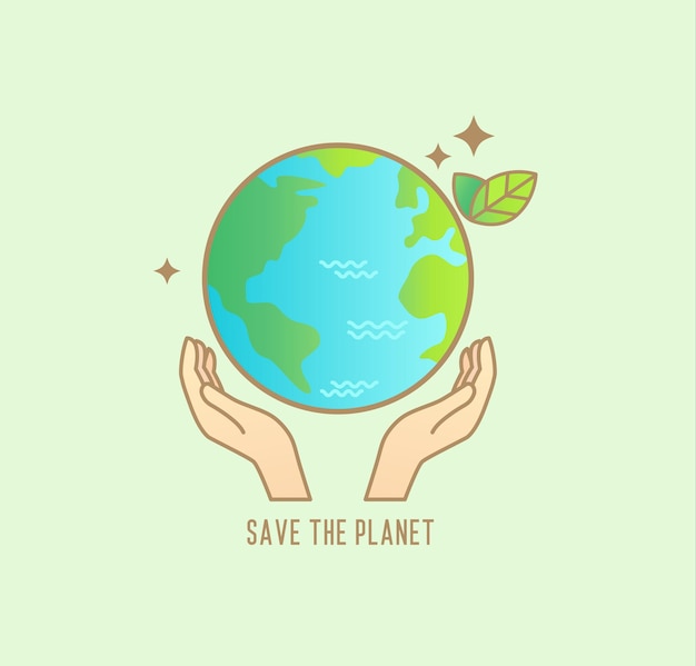 Bewaar de planeetbanner voor de veiligheid van het milieu. menselijke hand onder de groene planeet als aardeconcept opslaan voor kaarten, posters, adverteren. eco-vriendelijke wereld. ecologisch concept. vectorillustratie.