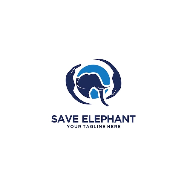 Bewaar het olifantenlogo met handontwerpbescherming van wilde vectorafbeelding