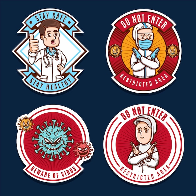 beware of viruses diseases badge set collection